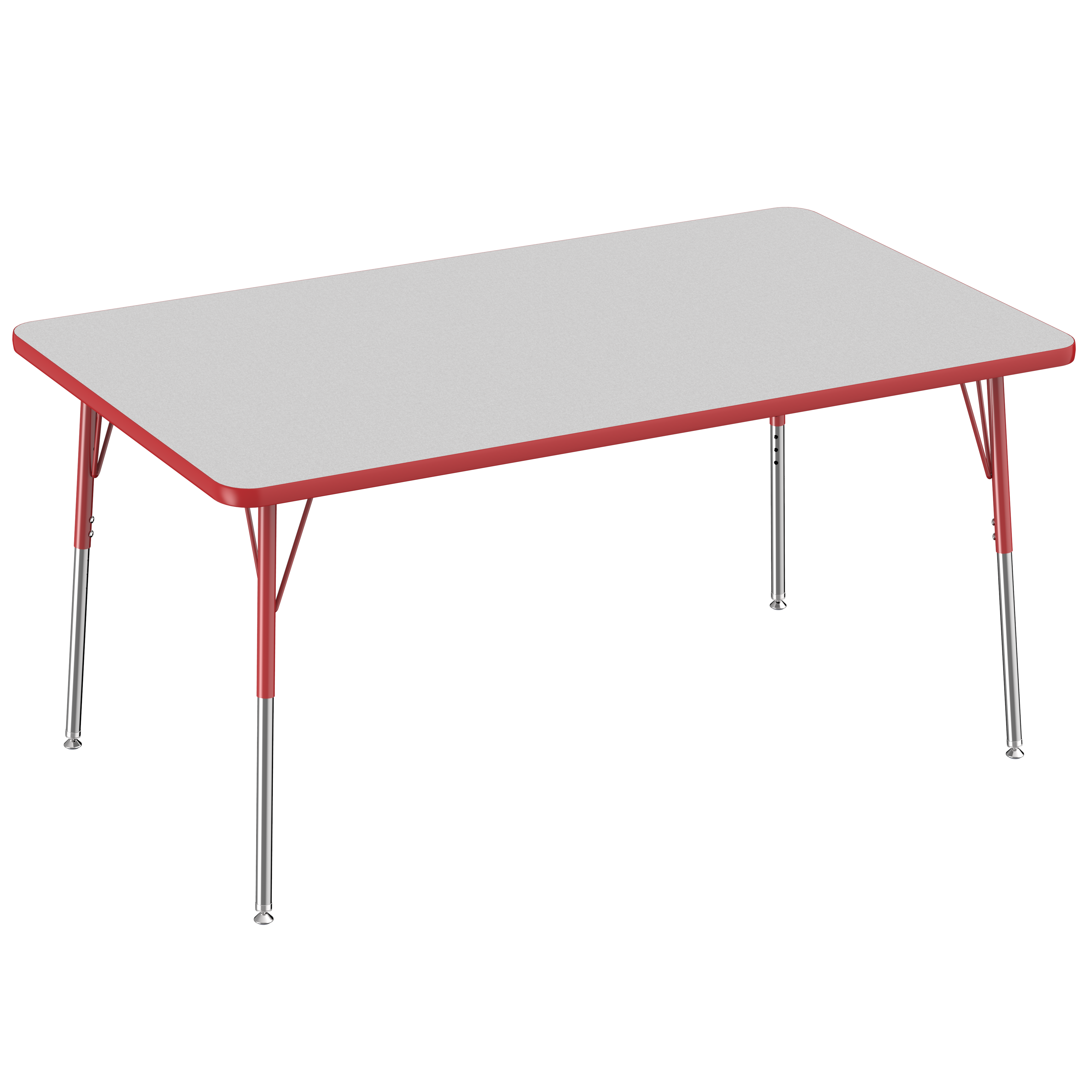36" x 60" Rectangle T-Molding Activity Table with Adjustable Standard Swivel Glide Legs - Gray/Red