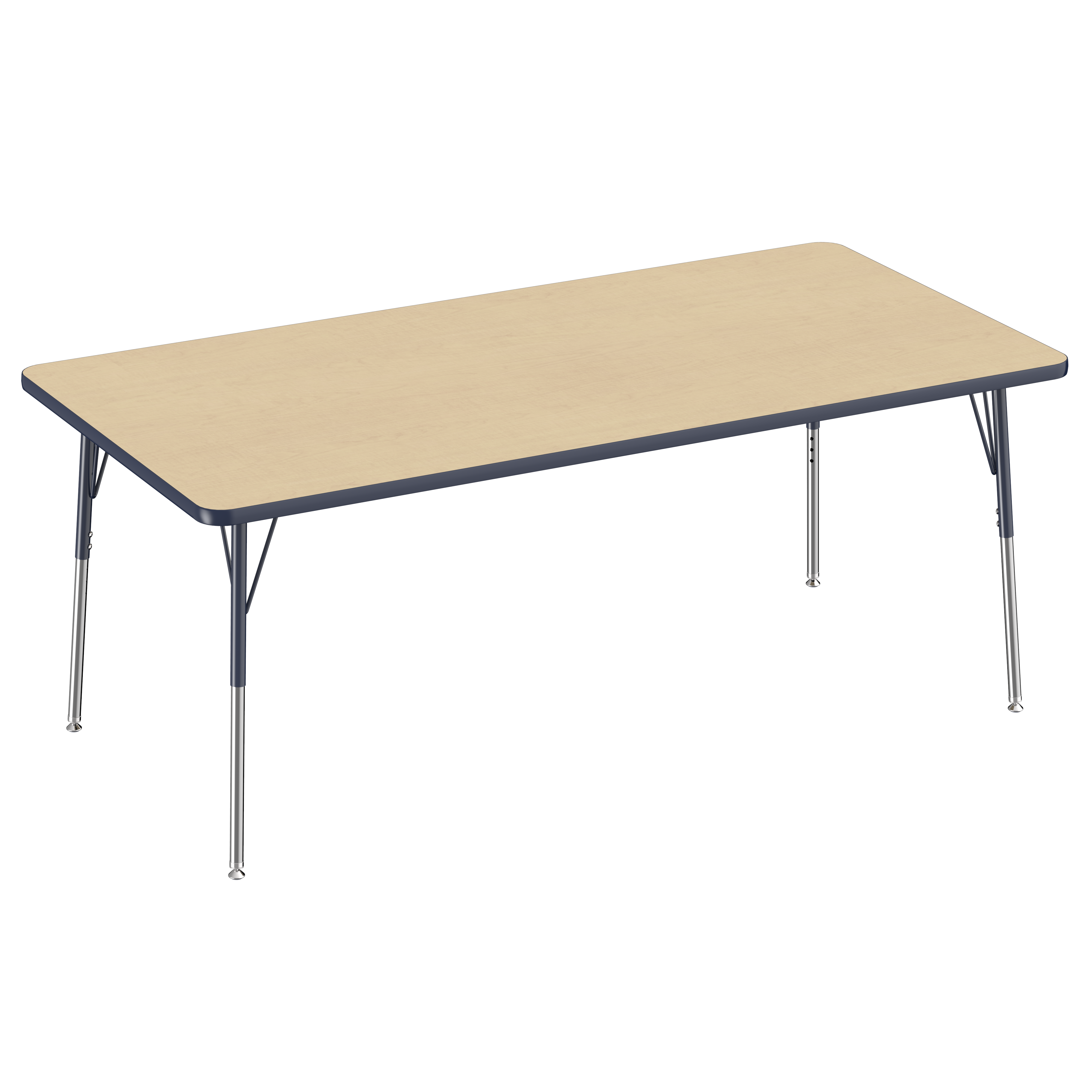 36" x 72" Rectangle T-Molding Activity Table with Adjustable Standard Swivel Glide Legs - Maple/Navy