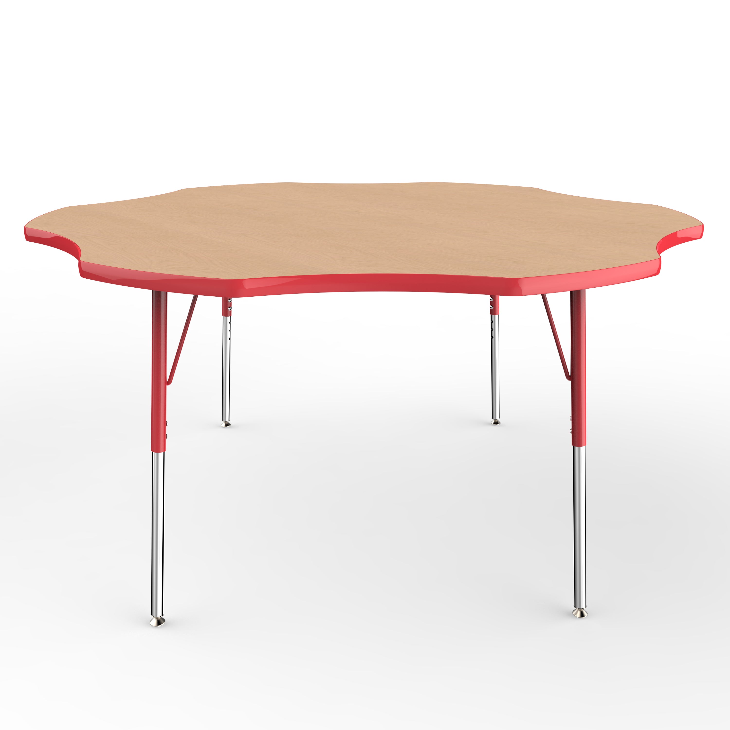 60" x 60" Flower T-Molding Activity Table with Adjustable Standard Swivel Glide Legs - Maple/Red