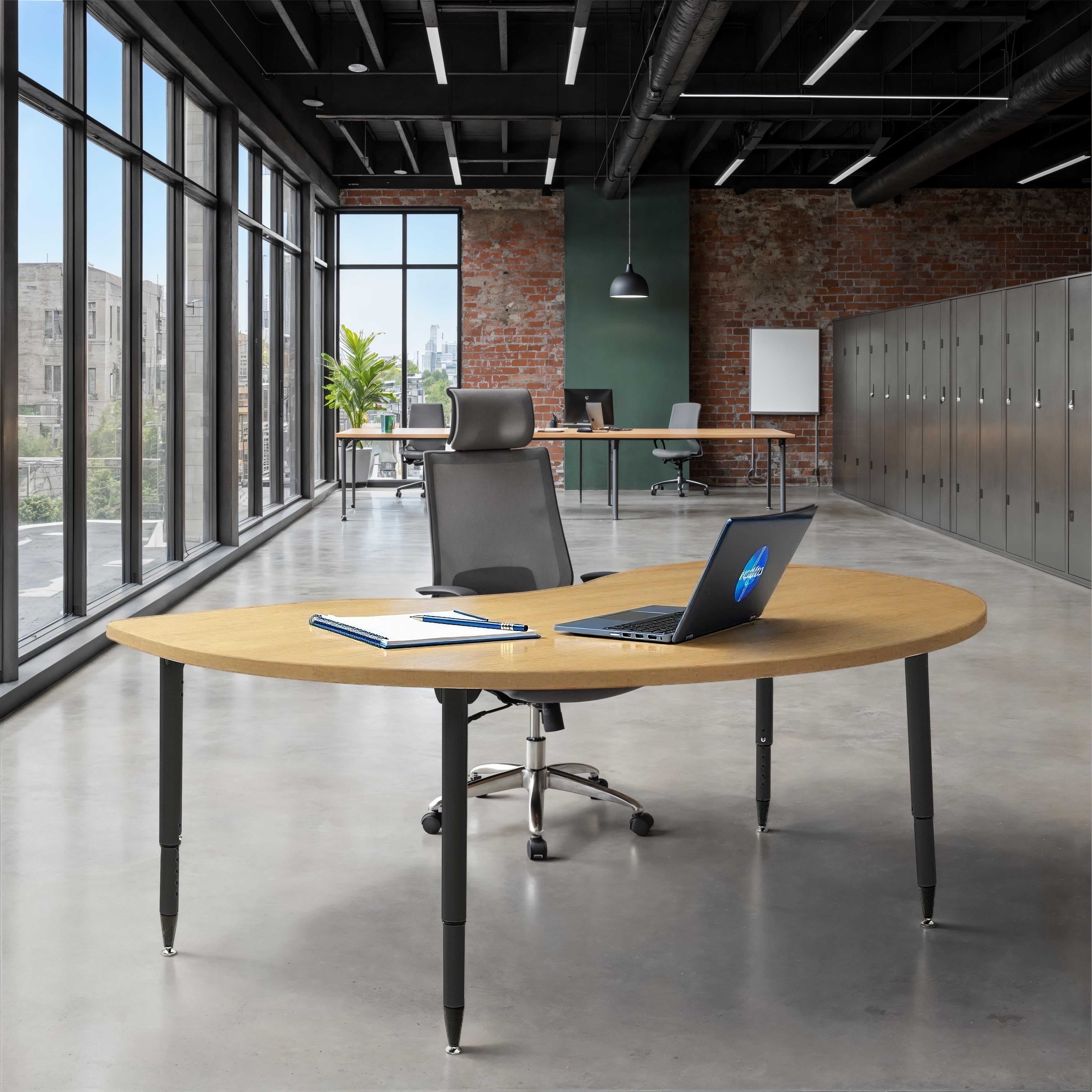 Adapte 48" x 72" Kidney Woodgrain Activity Table with Adjustable Tapered Legs - Maple Grain/Black