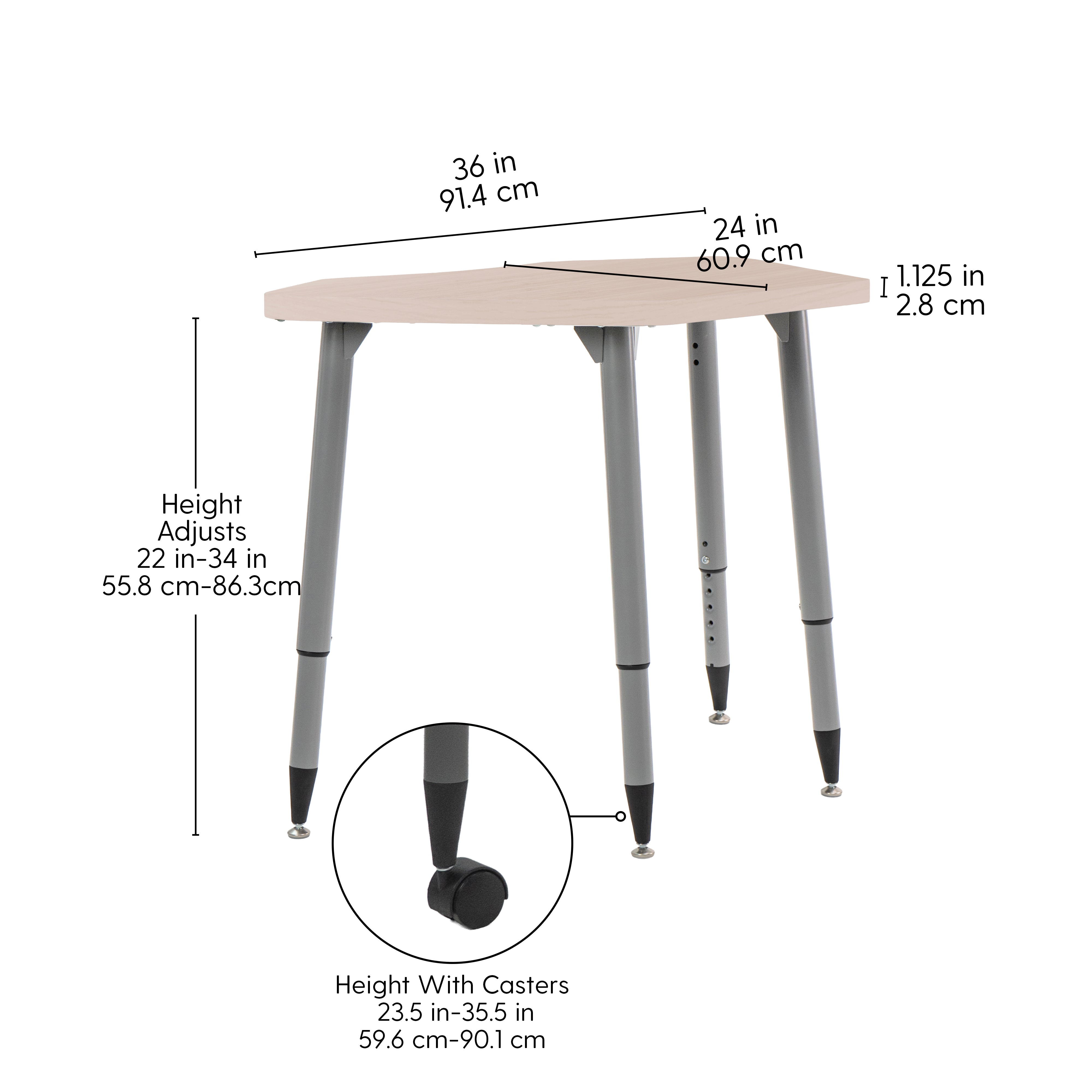 Adapte 24" x 36" Petal Woodgrain Activity Table with Adjustable Tapered Legs - Asian Sand/Silver