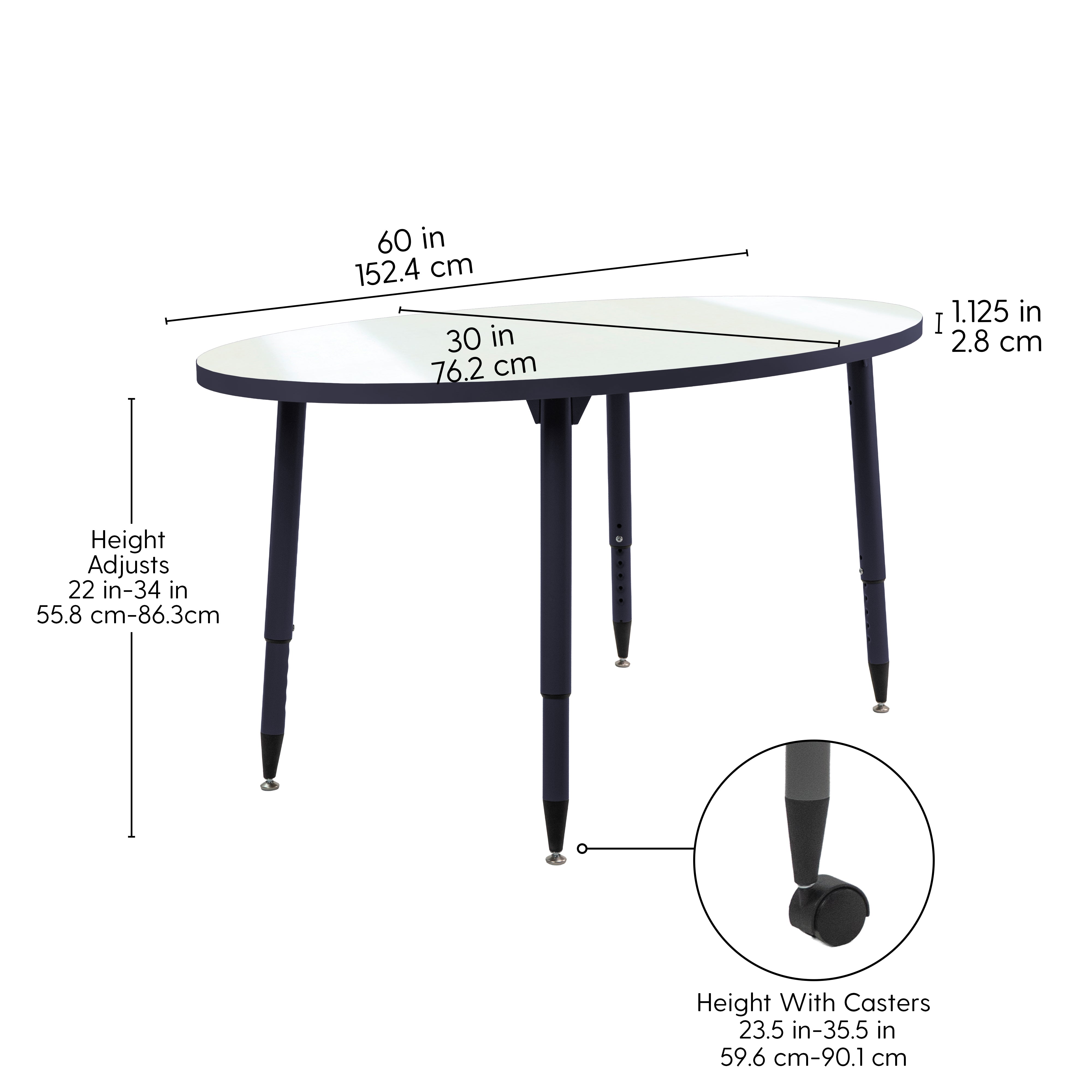 Adapte 30" x 60" Oval Dry-Erase Activity Table with Adjustable Tapered Legs - Whiteboard/Black