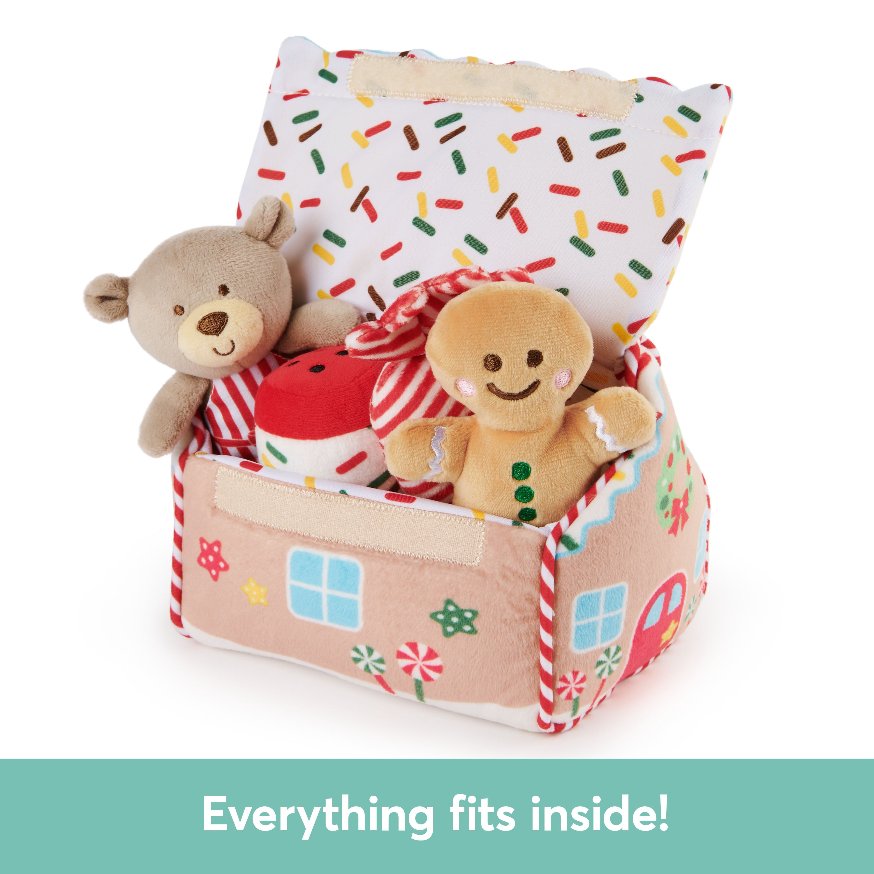 Baby GUND Play Soft Collection, My First Gingerbread House 5-Piece Playset with Rattle, Squeaker and Crinkle Plush Toys, Sensory Toy for Babies, 7.5”