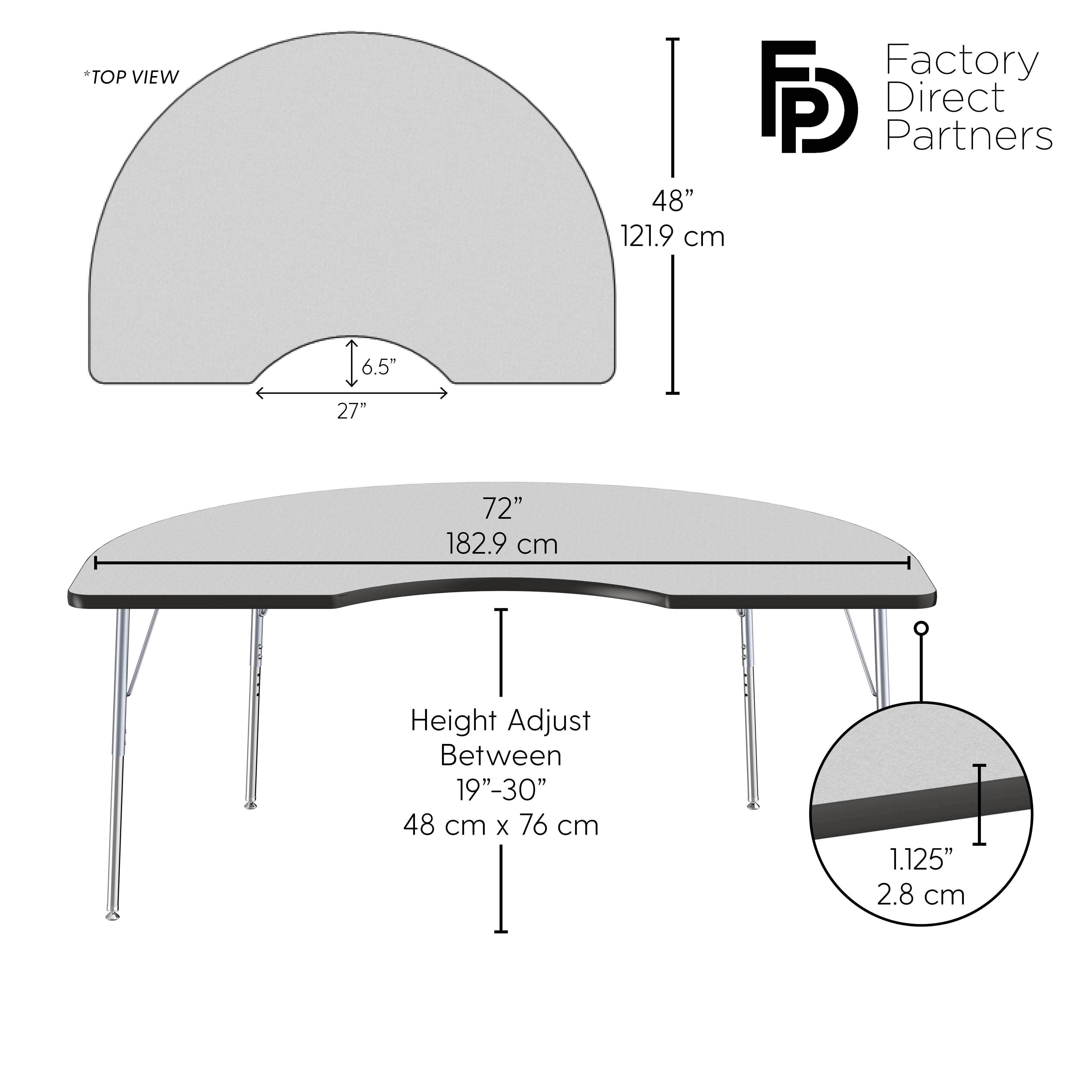48" x 72" Kidney T-Molding Activity Table with Adjustable Standard Swivel Glide Legs - Gray/Black/Silver