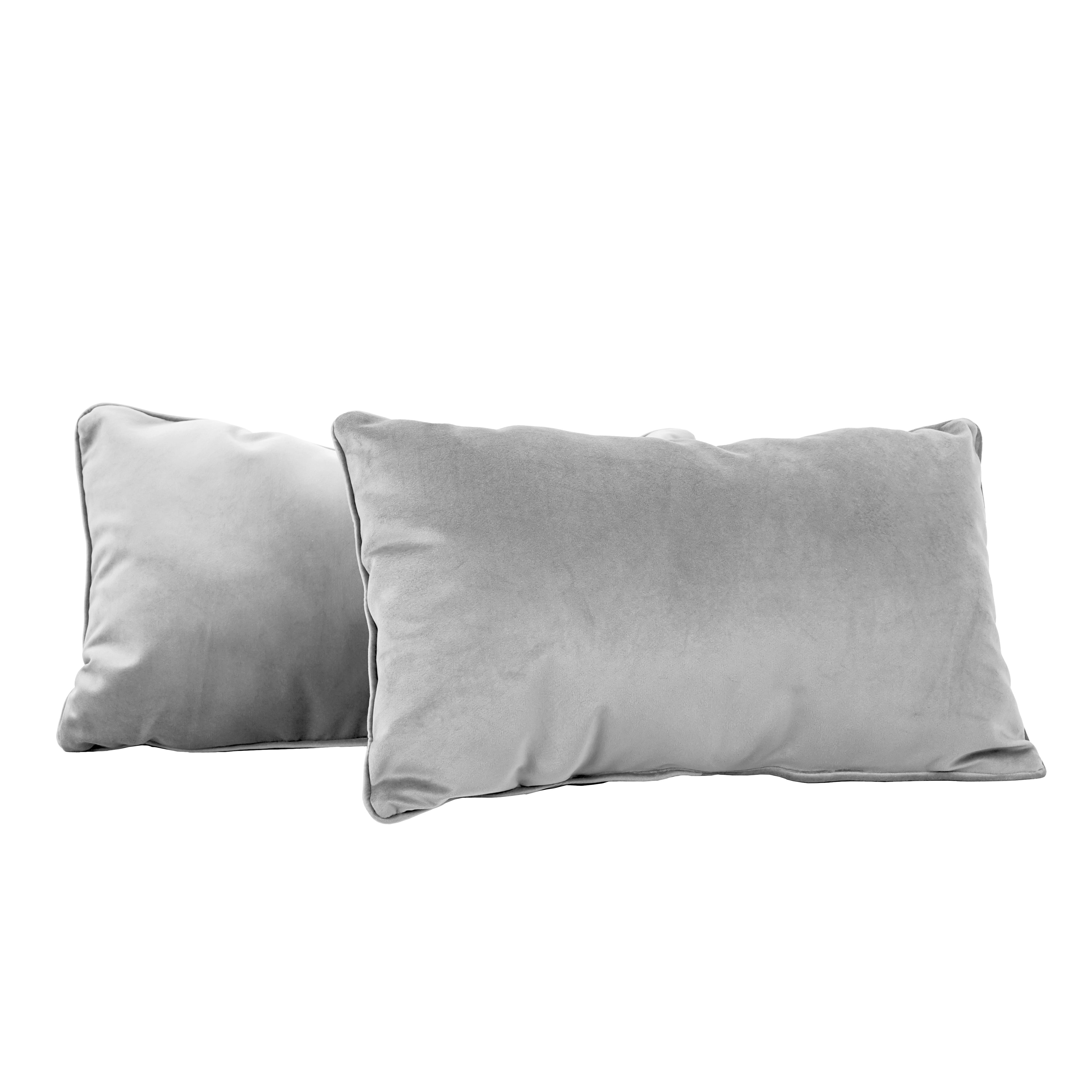 12" x 20" Rectangle Lumbar Microfiber and Faux Leather Pillow with Piping, 2-Piece - Sterling