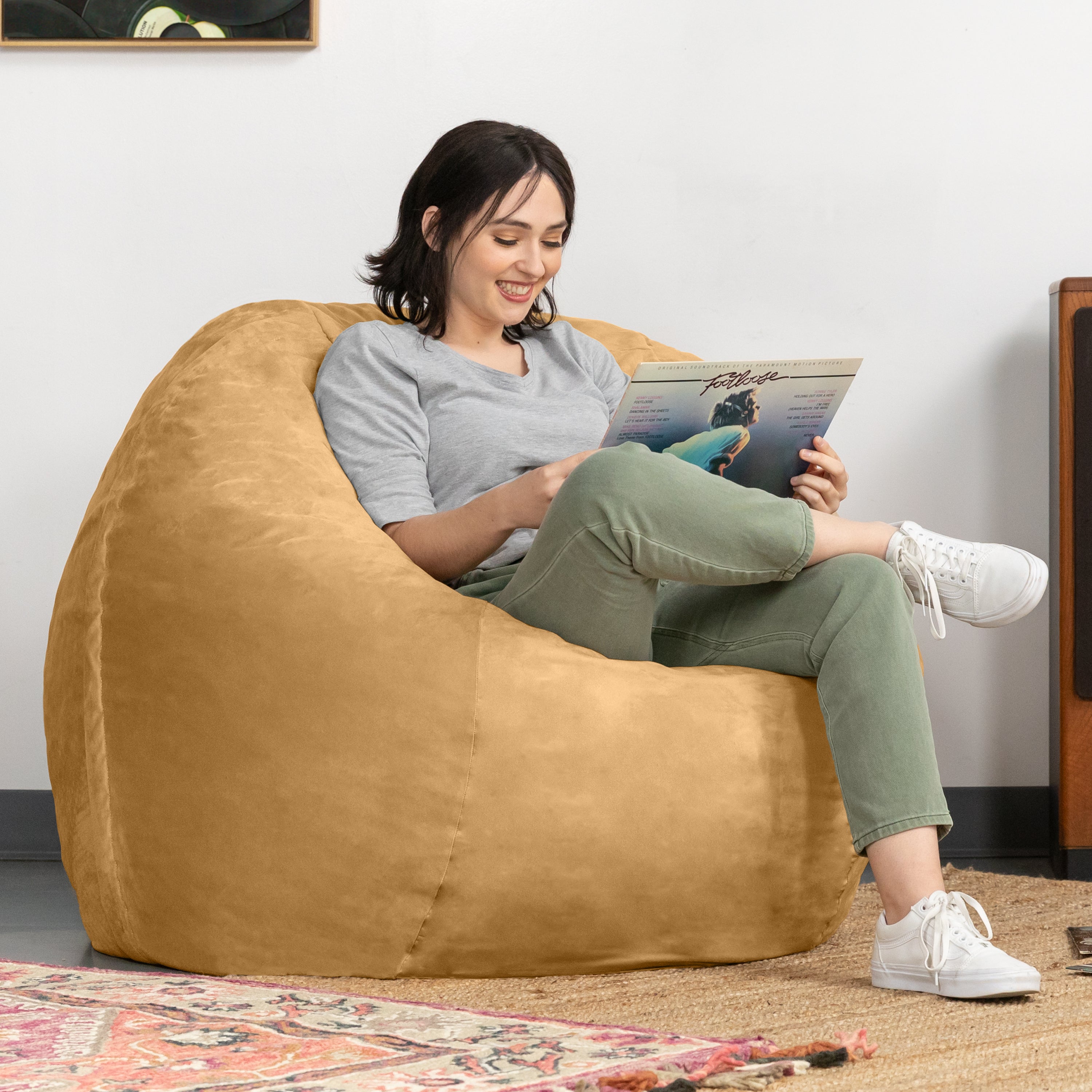 Jaxx Basics 4 Foot Large Adult Bean Bag Chair, Oversized with Filler, Beige