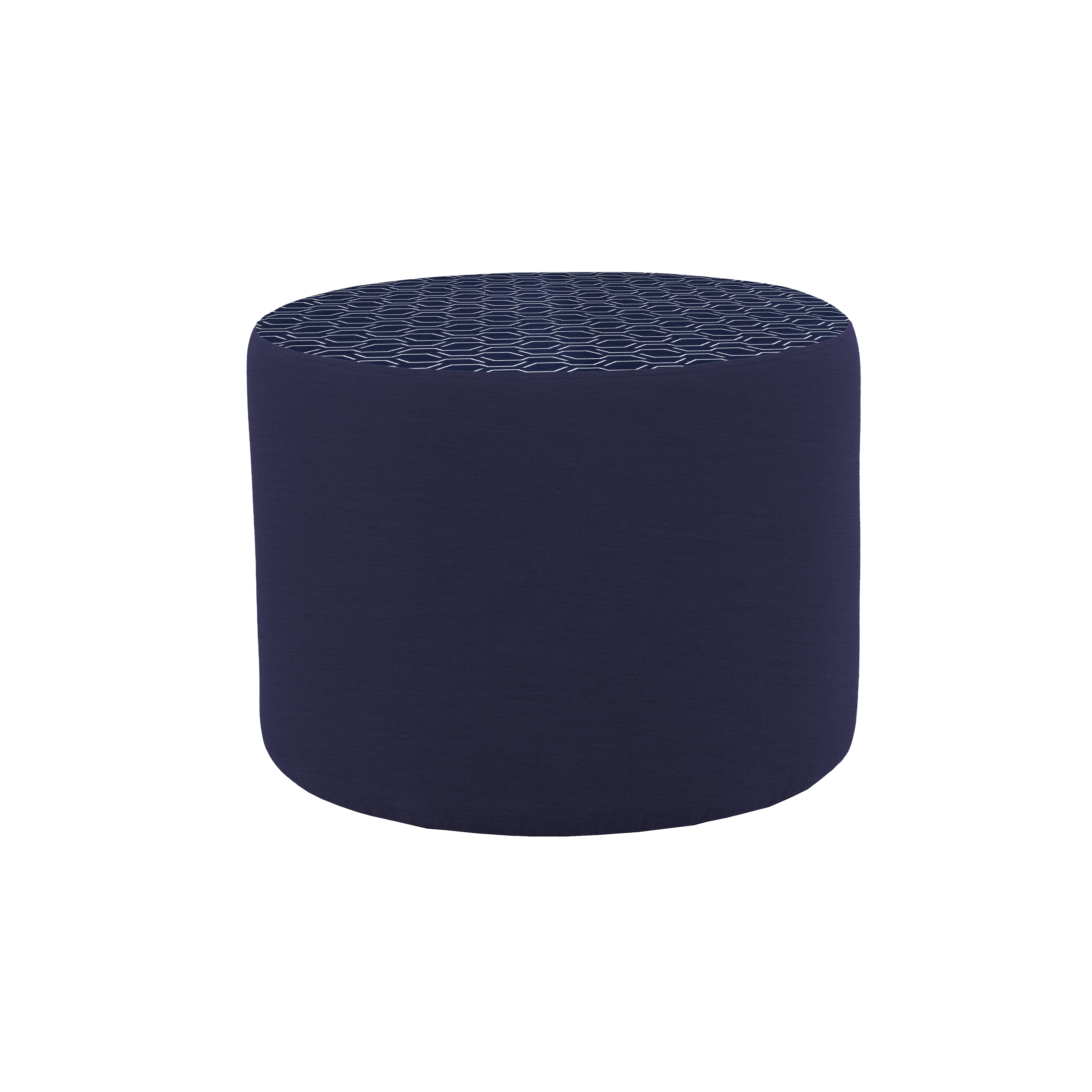 Outdoor 24" Round Ottoman with Sunbrella, 18" H - Adaptation Indigo/Canvas Navy