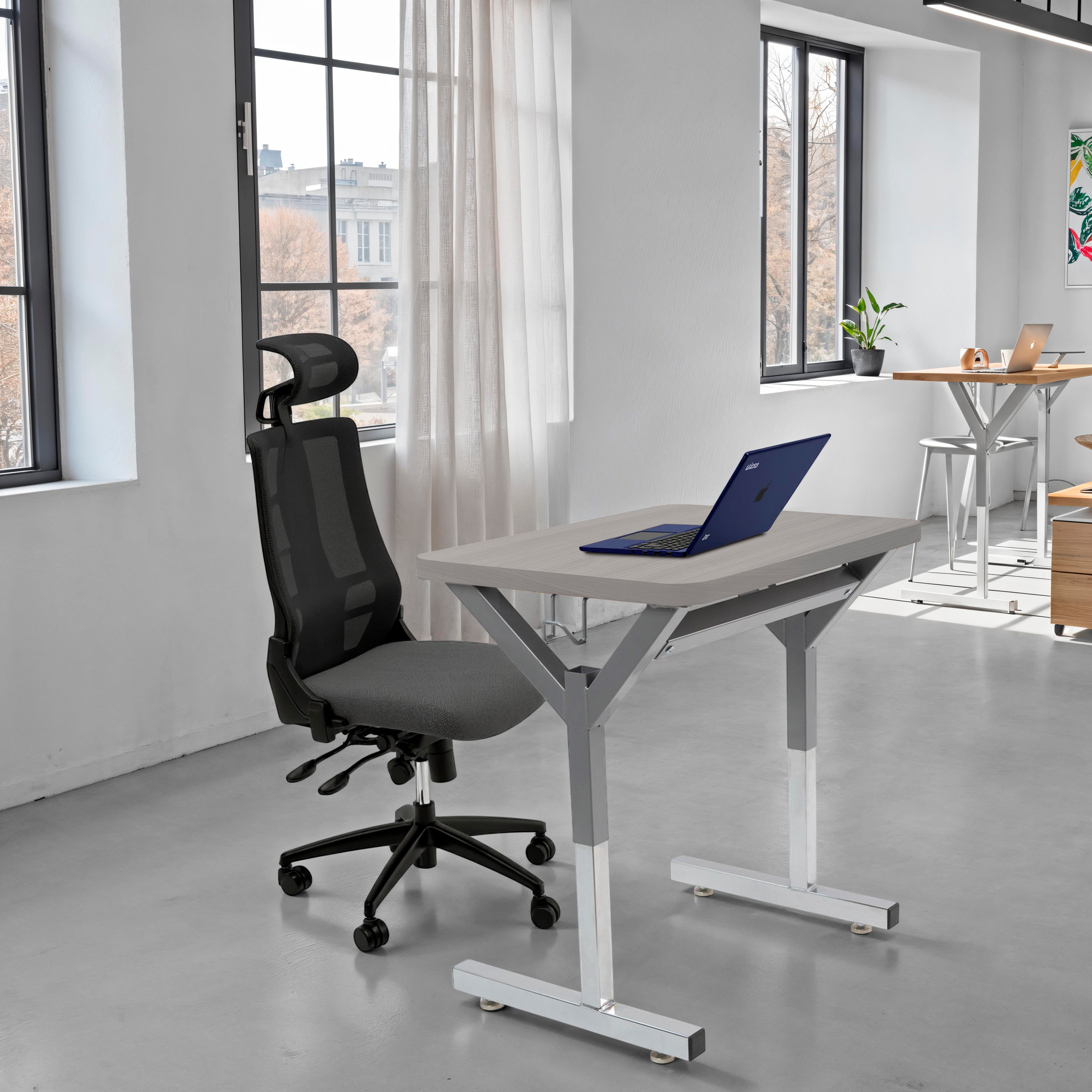 20" x 26" Rectangle Thermofused Table Desk with Adjustable Y-Frame - Light Gray Wood/Silver