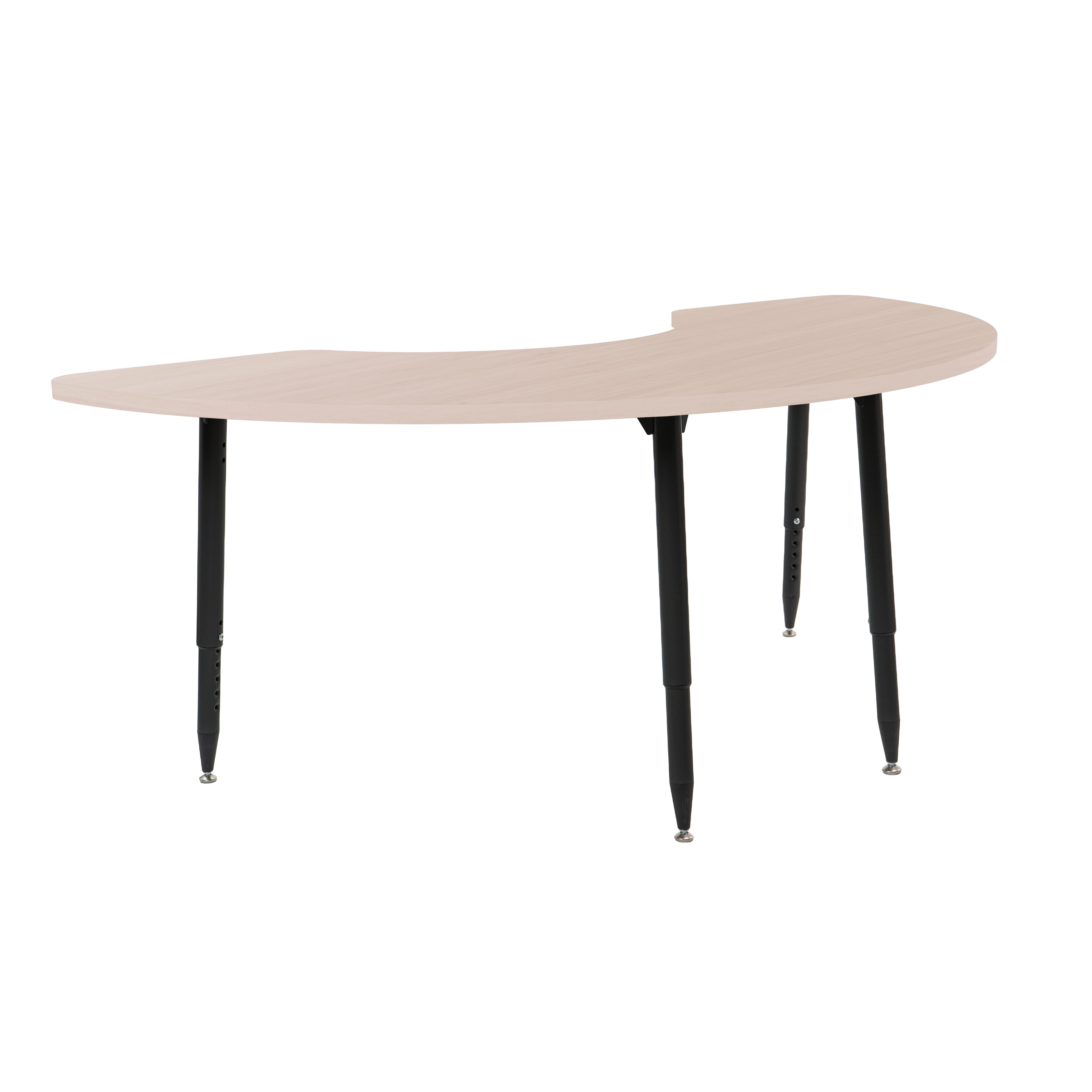 Adapte 36" x 72" Half Moon Woodgrain Activity Table with Adjustable Tapered Legs - Asian Sand/Black