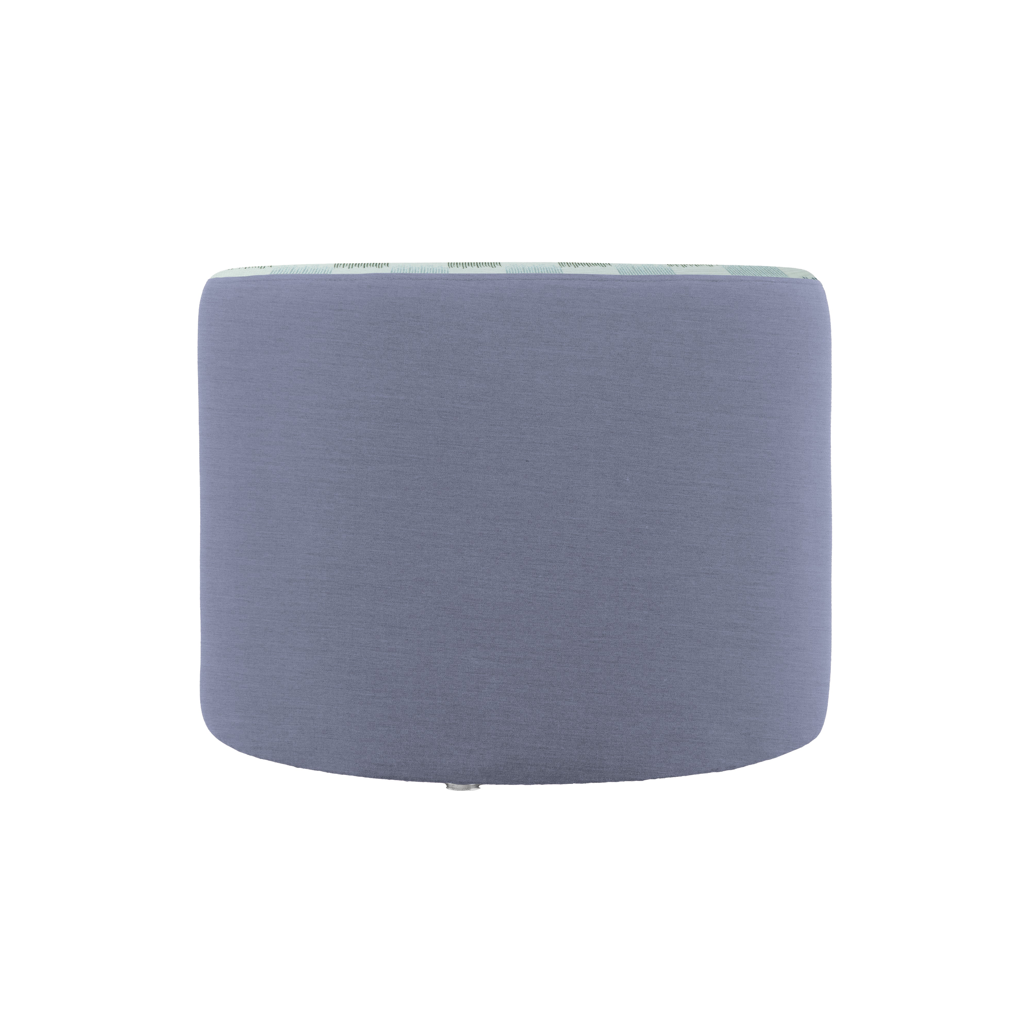 Outdoor 24" Round Ottoman with Sunbrella, 18" H - Dream Mist/Canvas Haze