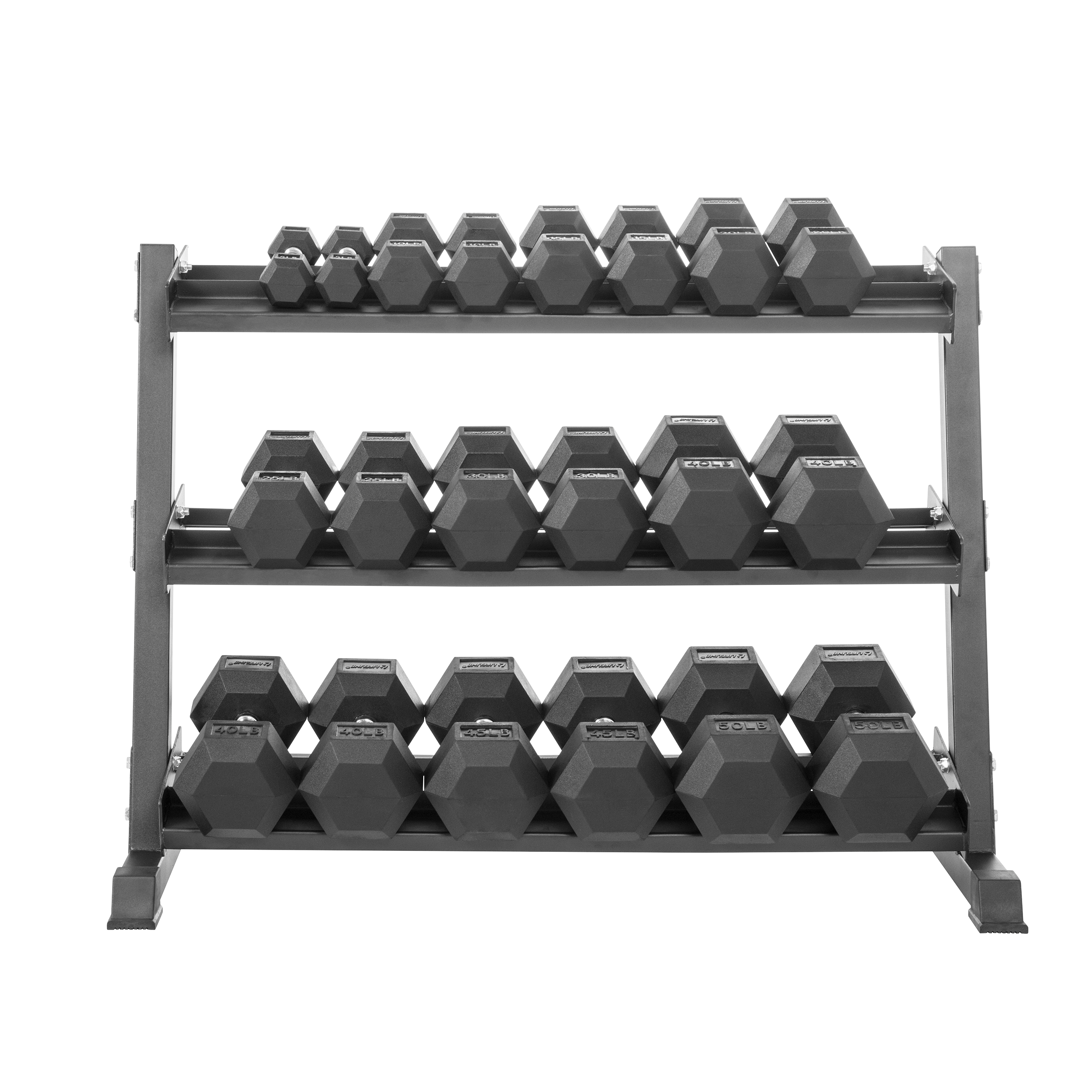 Lifeline 5Lb-50Lb (550Lb) Hex Rubber Dumbbell Set W/ 3 Tier Rack: 5Lb, 10Lb, 15Lb, 20Lb, 25Lb, 30Lb, 35Lb, 40Lb, 45Lb, 50Lb Set