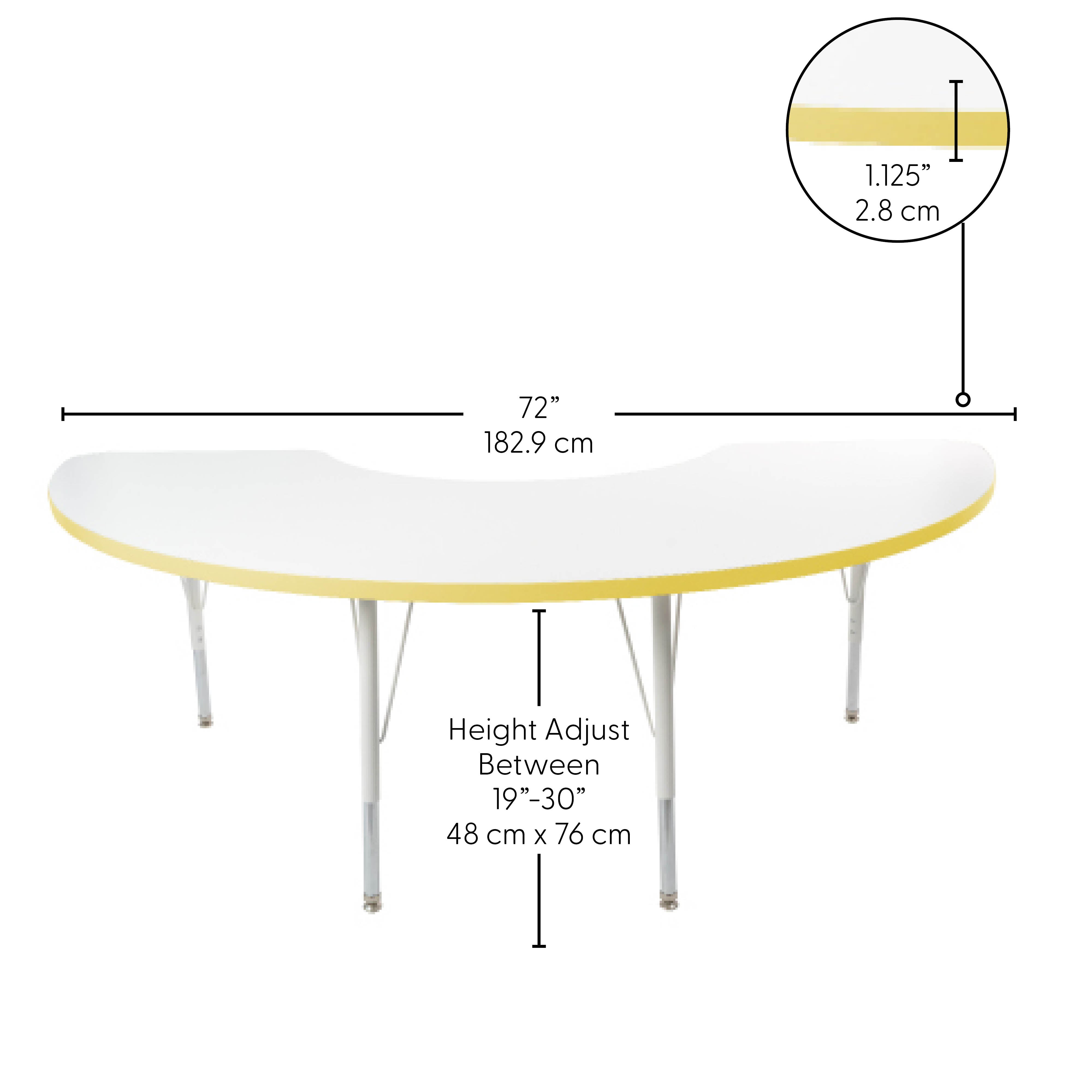 36" x 72" Half Moon Thermofused Activity Table with Adjustable Standard Swivel Glide Legs - White/Squash/White