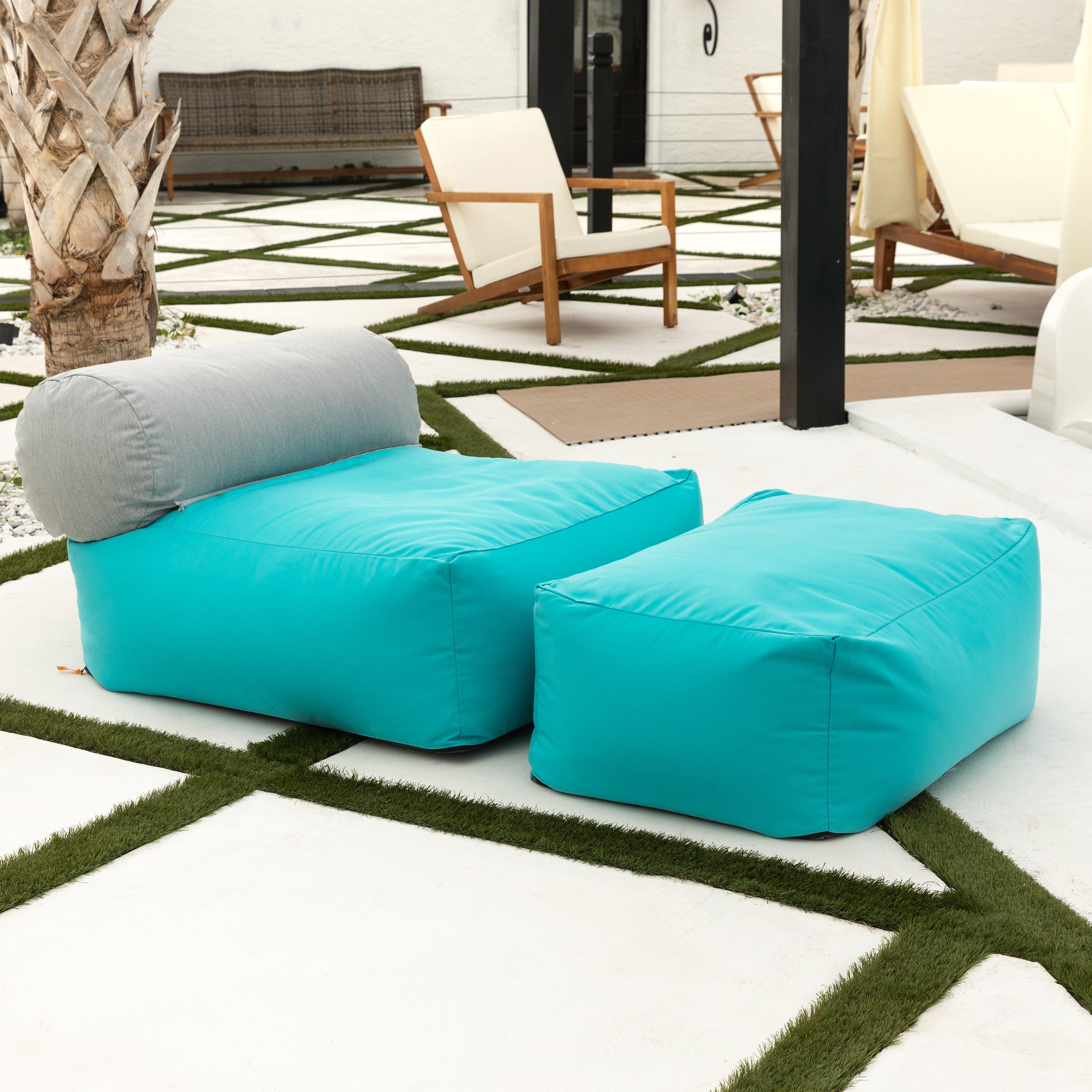 Jaxx Tybee Large Outdoor Lounge w/ Bolster and Ottoman - Sunbrella Cancun