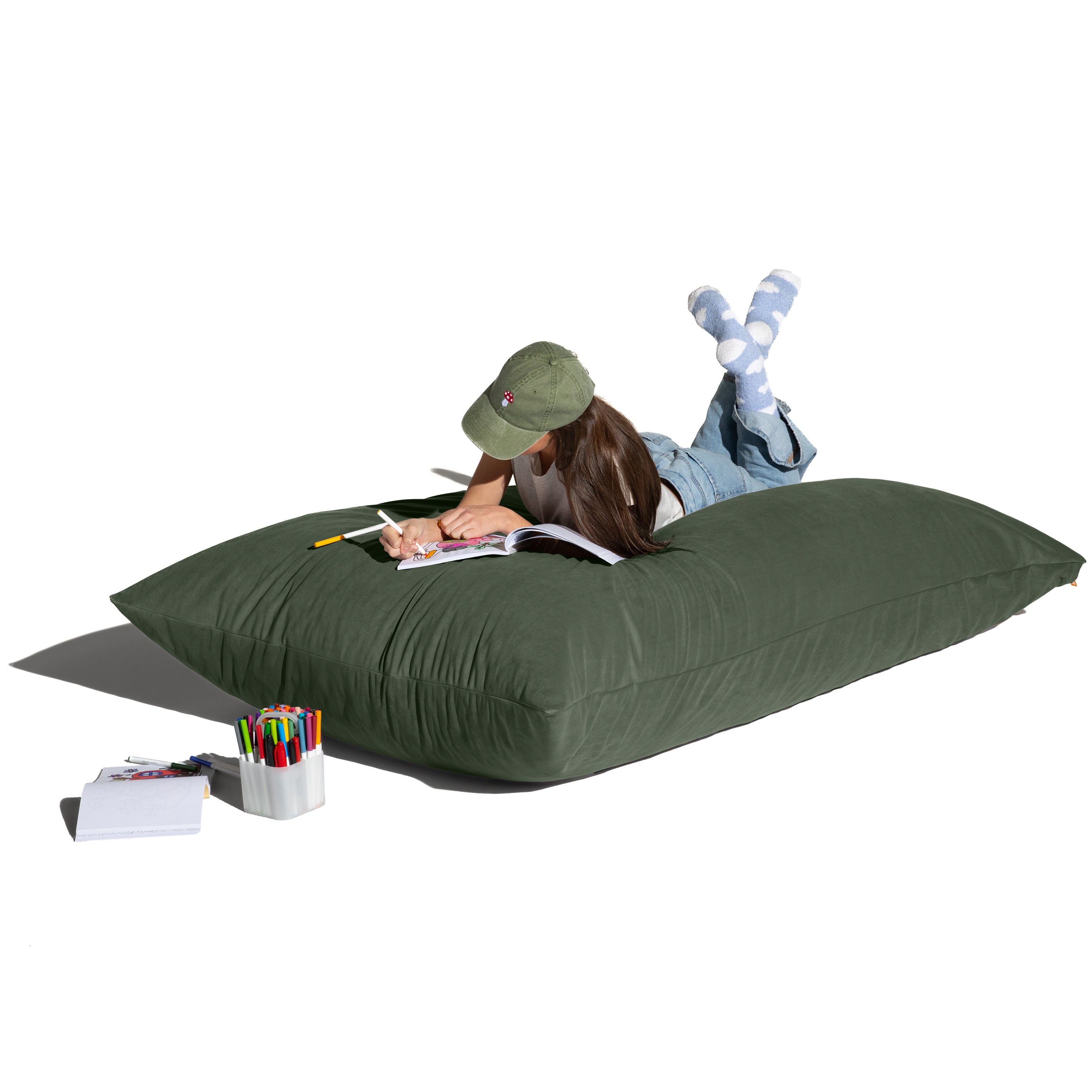 Jaxx Pillow Saxx 5.5-Foot Décor Bean Bag Giant Floor Pillow Lounge, Lush Velvet Green