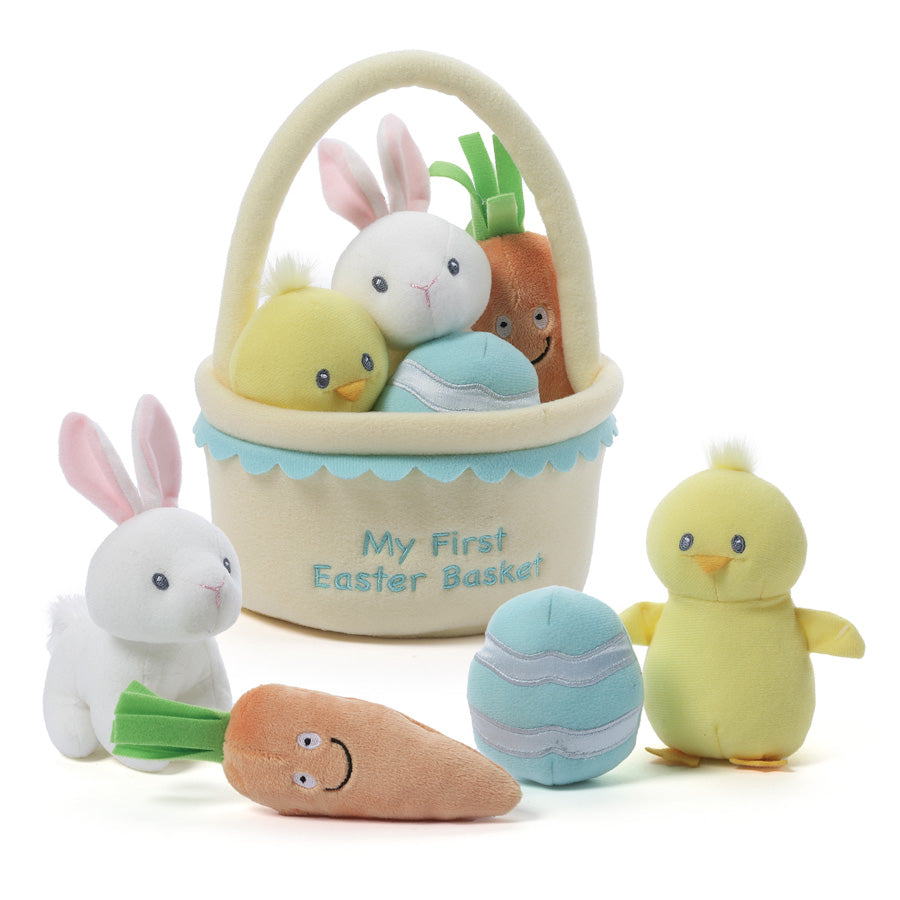 Baby GUND My First Easter Basket 5-Piece Plush Playset with Rattle, Squeaker & Crinkle Plush Toys, Sensory Toy for Babies & Newborns, 9”