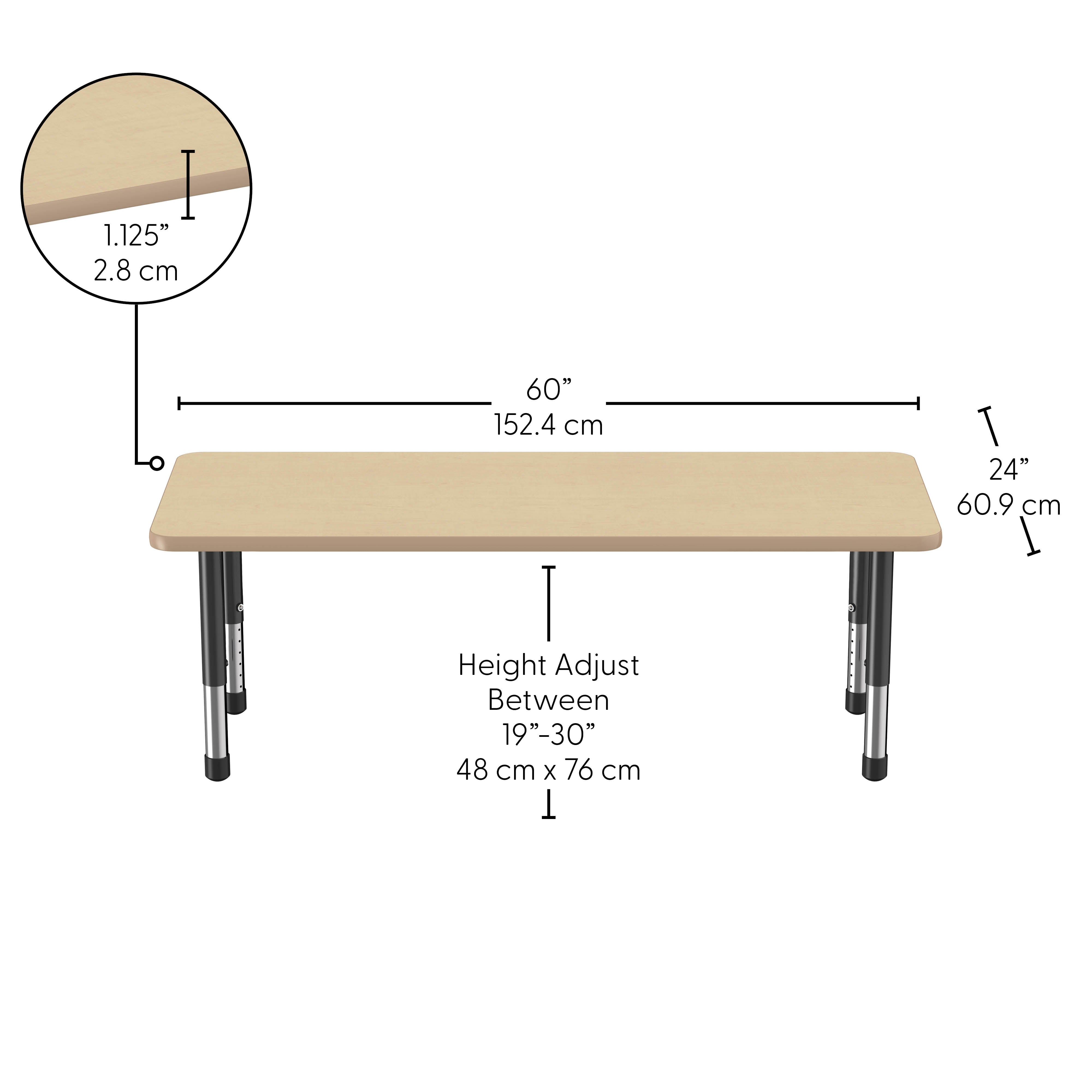 24" x 60" Rectangle Thermofused Activity Table with Adjustable Chunky Legs - Maple/Maple/Black