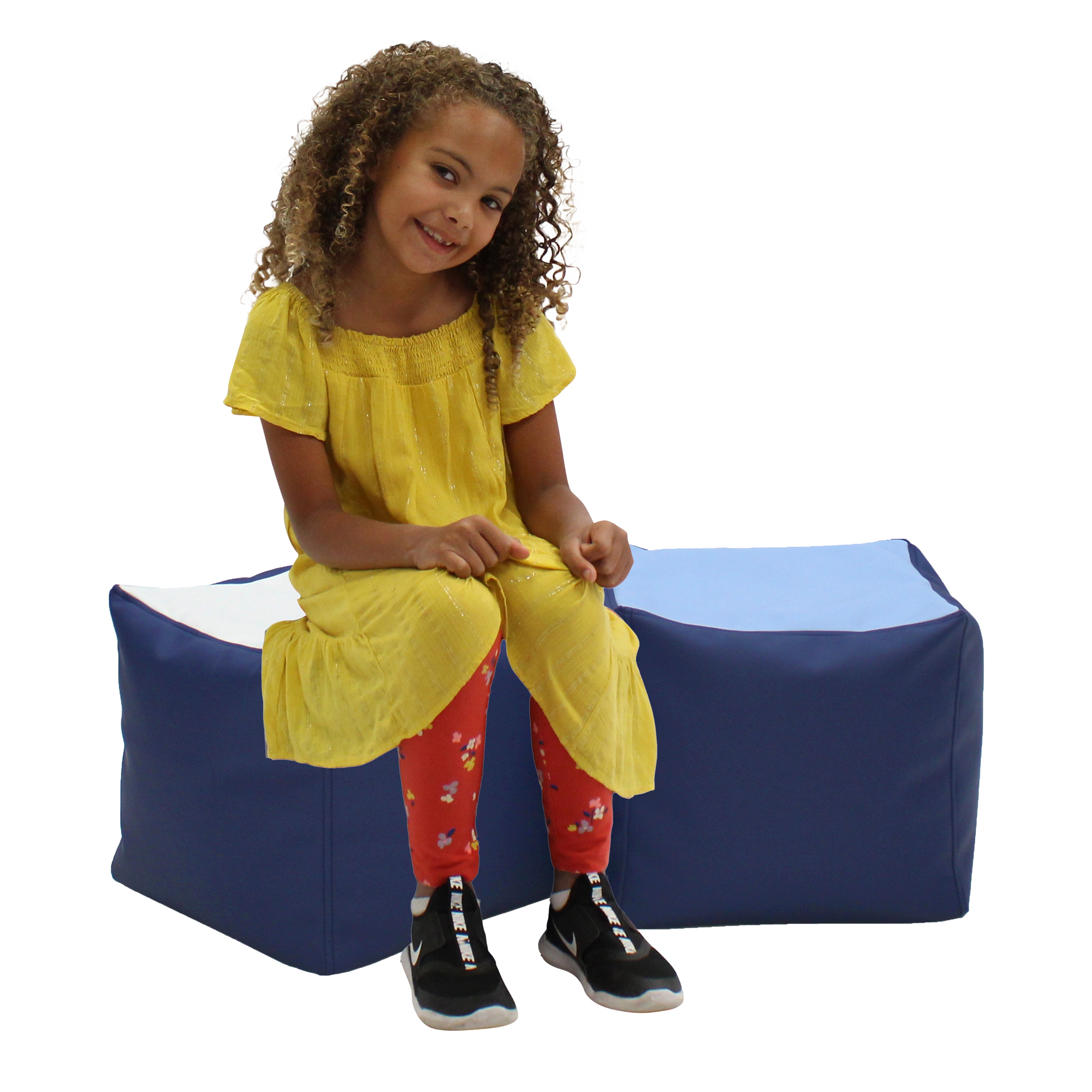 SoftScape Square Bean Bag Pouf 14in Height, 2-Piece - Navy/Powder Blue