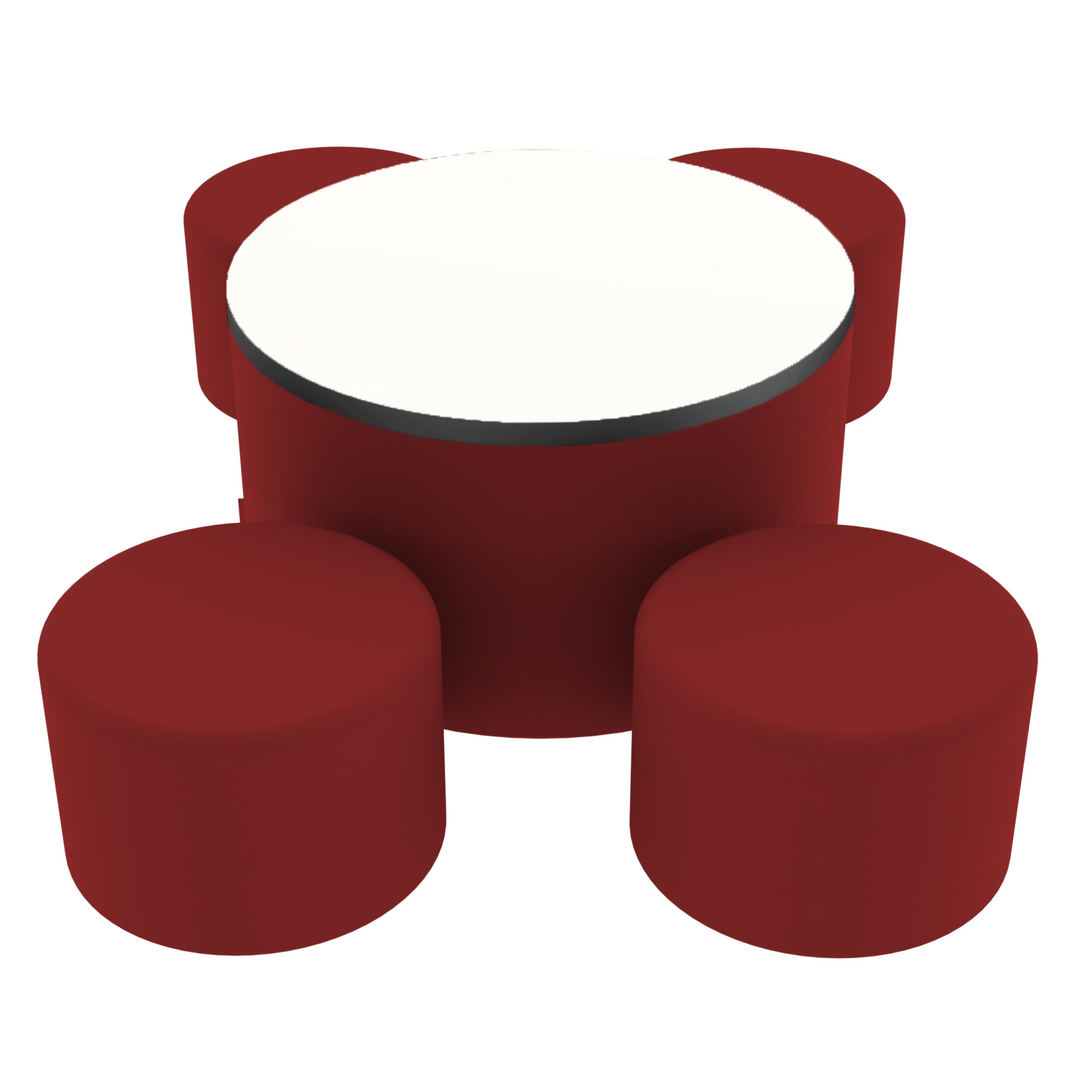 Pro Series Dry-Erase Round Ottoman Table with Round 12" H Seating, 5-Piece Set - Crimson/Whiteboard