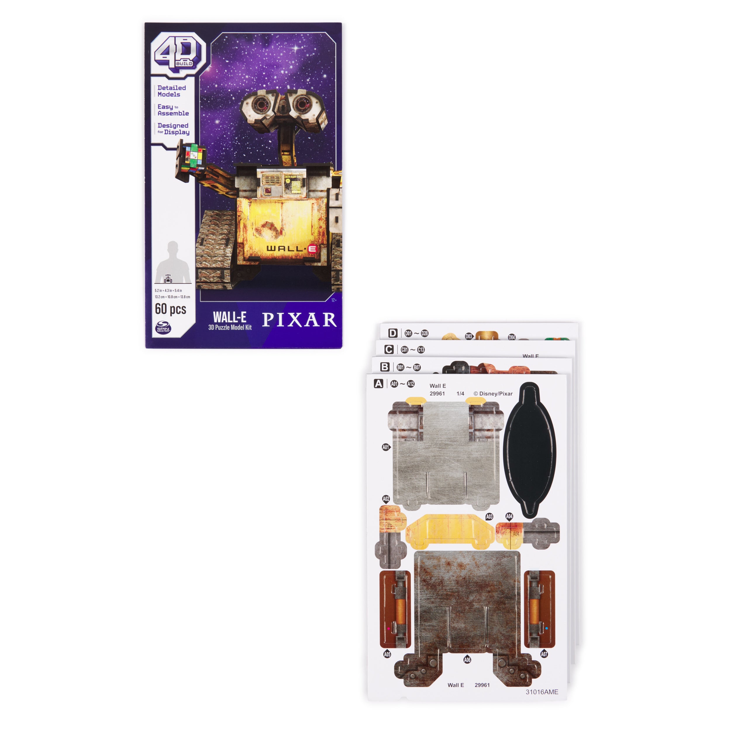 4D Build, Disney Pixar Wall-E 3D Puzzle Model Kit with Stand 60 Pcs | Disney Toys Desk Decor | Building Toys | 3D Puzzles for Adults & Teens 12+