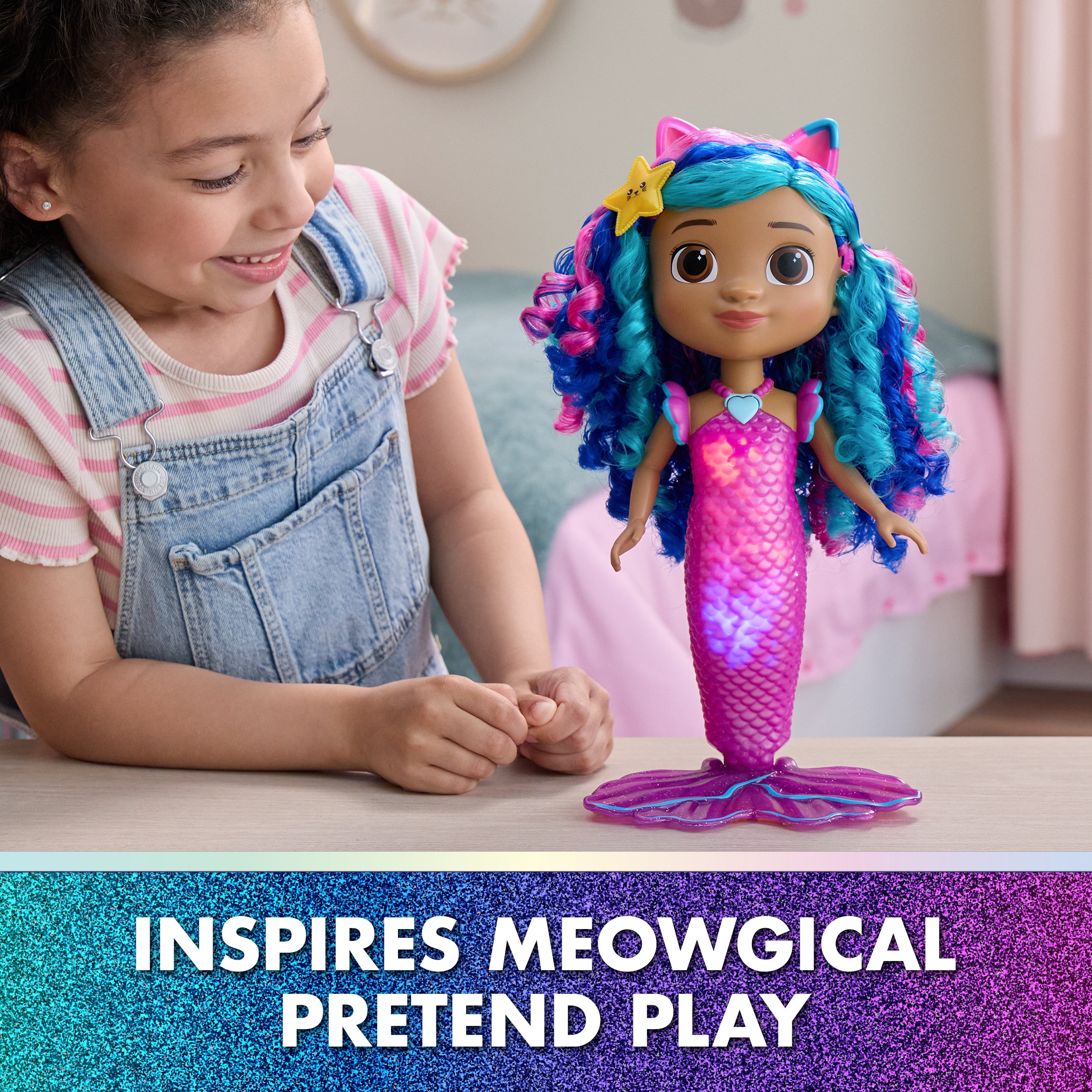 Gabby's Dollhouse: The Movie, Sing & Shine Mermaid Gabby, Waterproof Mermaid Doll with Lights & Sounds, Kids Toys for Girls & Boys Ages 3 and Up