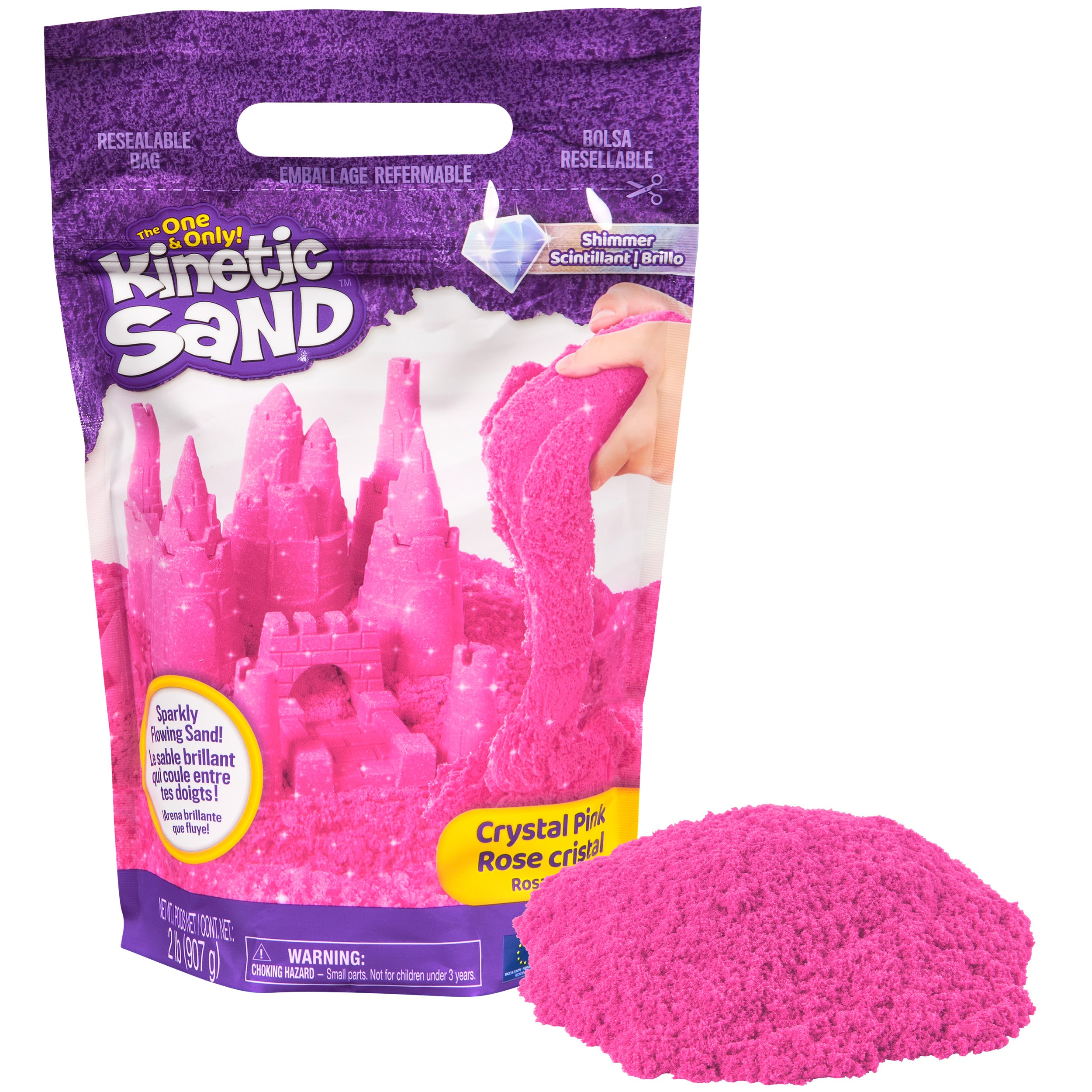 Kinetic Sand, 2lbs Crystal Pink Shimmering Play Sand Packaging May Vary, Moldable Sensory Toys for Kids Ages 3 and up