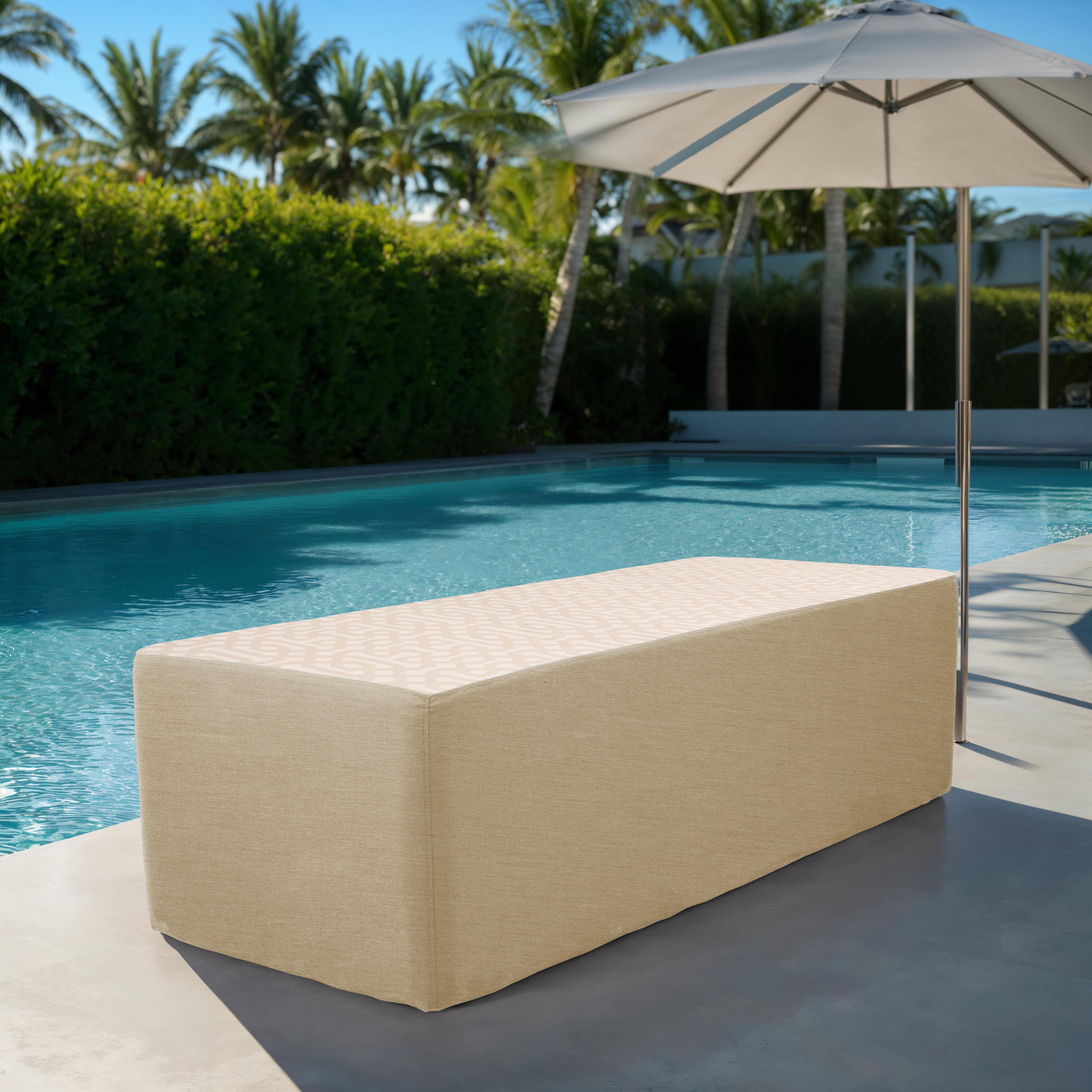 Outdoor 24" x 60" Rectangle Ottoman with Sunbrella, 18" H - Fretwork Flax/Spectrum Sand