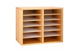 12-compartment Wood Adjustable Paper Sorter Literature File Organizer, Medium Oak