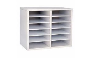 12-compartment Wood Adjustable Paper Sorter Literature File Organizer, White