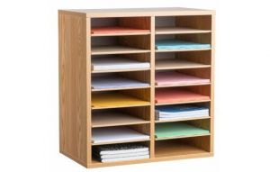 16-compartment Wood Adjustable Paper Sorter Literature File Organizer, Medium Oak