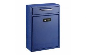 Blue Large Drop Box Wall Mounted Locking Mail Box With Key And Combination Lock With Suggestion Cards