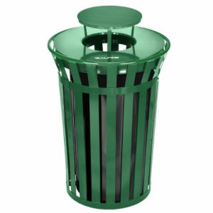 Alpine Industries Outdoor Metal Slatted Recycling Receptacle With Rain Bonnet Lid - 38 Gallon Blue