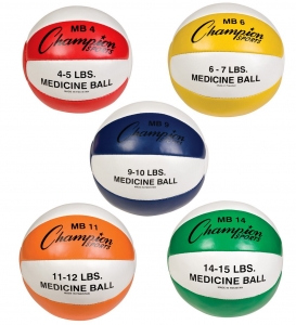 Leather Medicine Balls, Set Of 5,  2lb Red, 3lb Yellow, 4lb Blue, 5lb Orange, 7lb Green