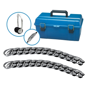 Lab Pack 24 - Personal Headsets With Stereo 3.5 Mm Plug, 6' Braided Nylon Cord, Foam Ear Cushions, In Line Volume, Plastic Carry Case
