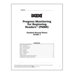 Progress Monitoring For Beginning Readers (pmbr) Student Record Sheets, Grade 1