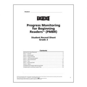 Progress Monitoring For Beginning Readers (pmbr) Student Record Sheets, Grade 3