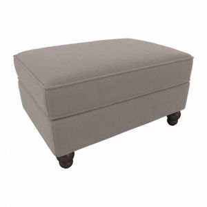 Coventry Bun Foot Storage Ottoman in Beige Herringbone Fabric