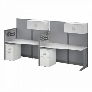 Office in an Hour 2 Person Straight Workstations with Storage in Pure White