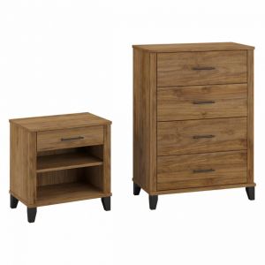 Somerset Bedroom 4 Drawer Chest and Nightstand in Fresh Walnut