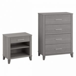Somerset Bedroom 4 Drawer Chest and Nightstand in Platinum Gray