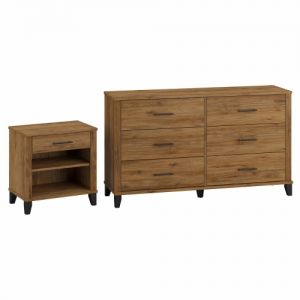Somerset Bedroom 6 Drawer Dresser and Nightstand in Fresh Walnut