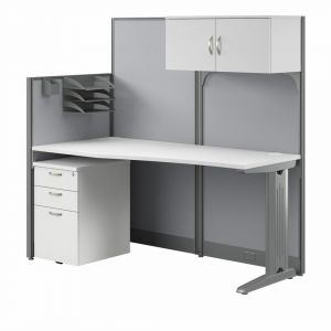 Office in an Hour 65W x 33D Straight Workstation with Storage and Accessory Kit in Pure White