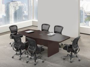 Boat Shaped Conference Table with Slab Base, Color: Arcadia White