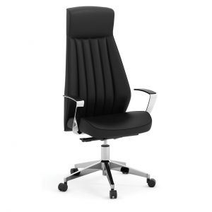 Officesource Empire Collection Executive Leather High Back With Chrome Frame, Black Top Grain Leather