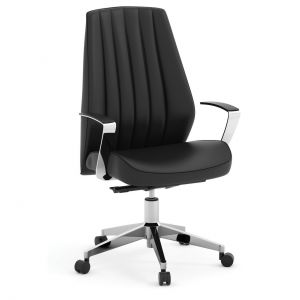 Officesource Empire Collection Executive Leather Mid Back With Chrome Frame, Black Top Grain Leather