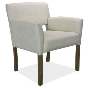 Officesource Adley Collection Guest Chair With Light Wood Legs, Cream Linen Vinyl