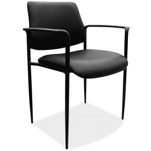 Officesource Levy Collection Guest Stack Chair With Arms And Black Frame, Black Leather Soft Vinyl