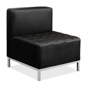 Officesource Millennial Collection Armless Chair, Black Faux Leather