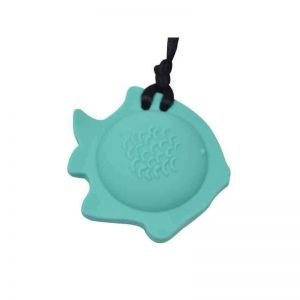 Fish Chew Pendant With Breakaway Clasp Necklace- Aqua Color