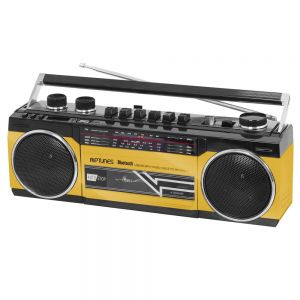 Riptunes Retro Am/fm/sw Radio + Cassette Boombox With Bluetooth And Usb/sdhc Playback, Yellow