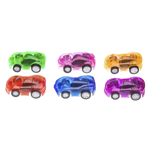 Transparent Pullback Cars: Plastic  Assorted Colors  1.875 Inches  6 Pieces